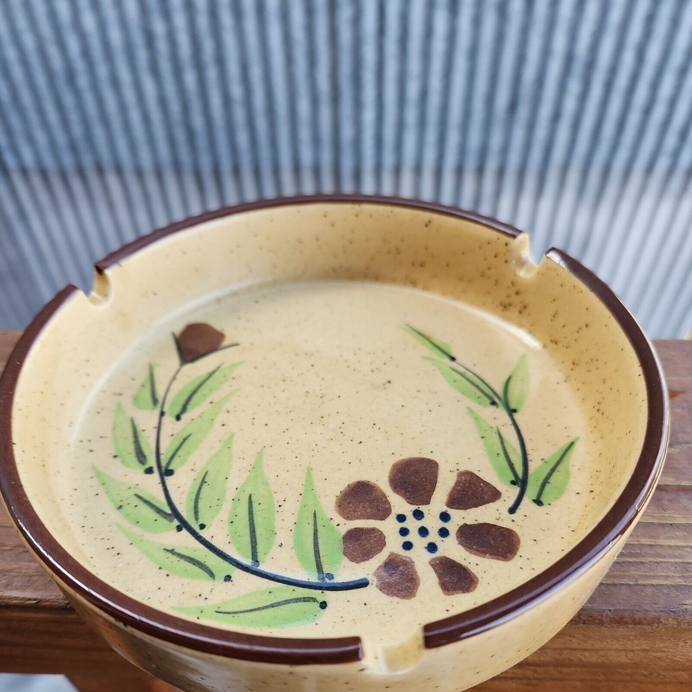 Vintage 70s Stoneware Ceramic‎ Ashtray Mid-Century Floral  5 INCH
